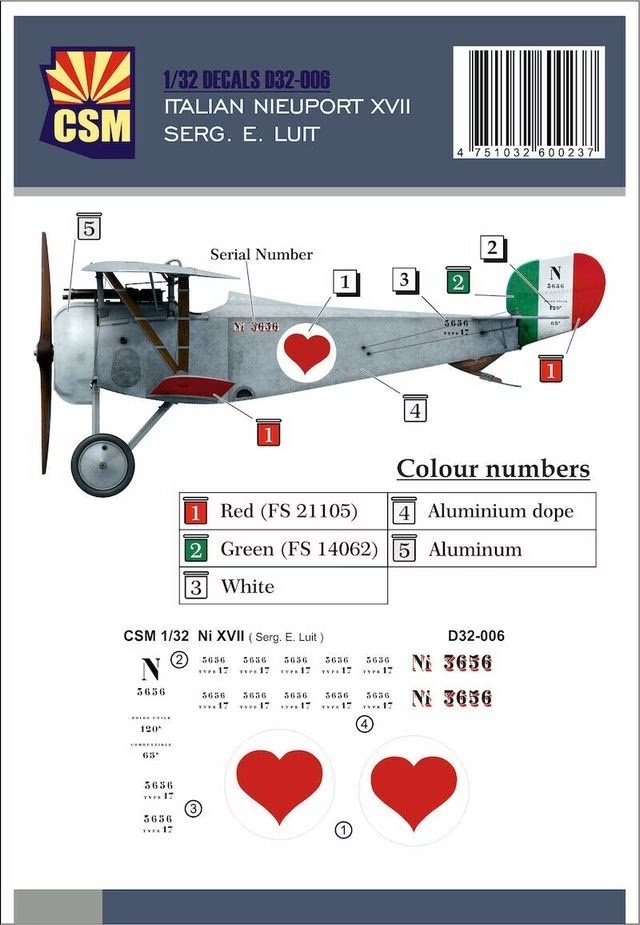 Modèles d&amp;#39;état en cuivre D32-006 italien Nieuport XVII Serg. E.Luit 1/32