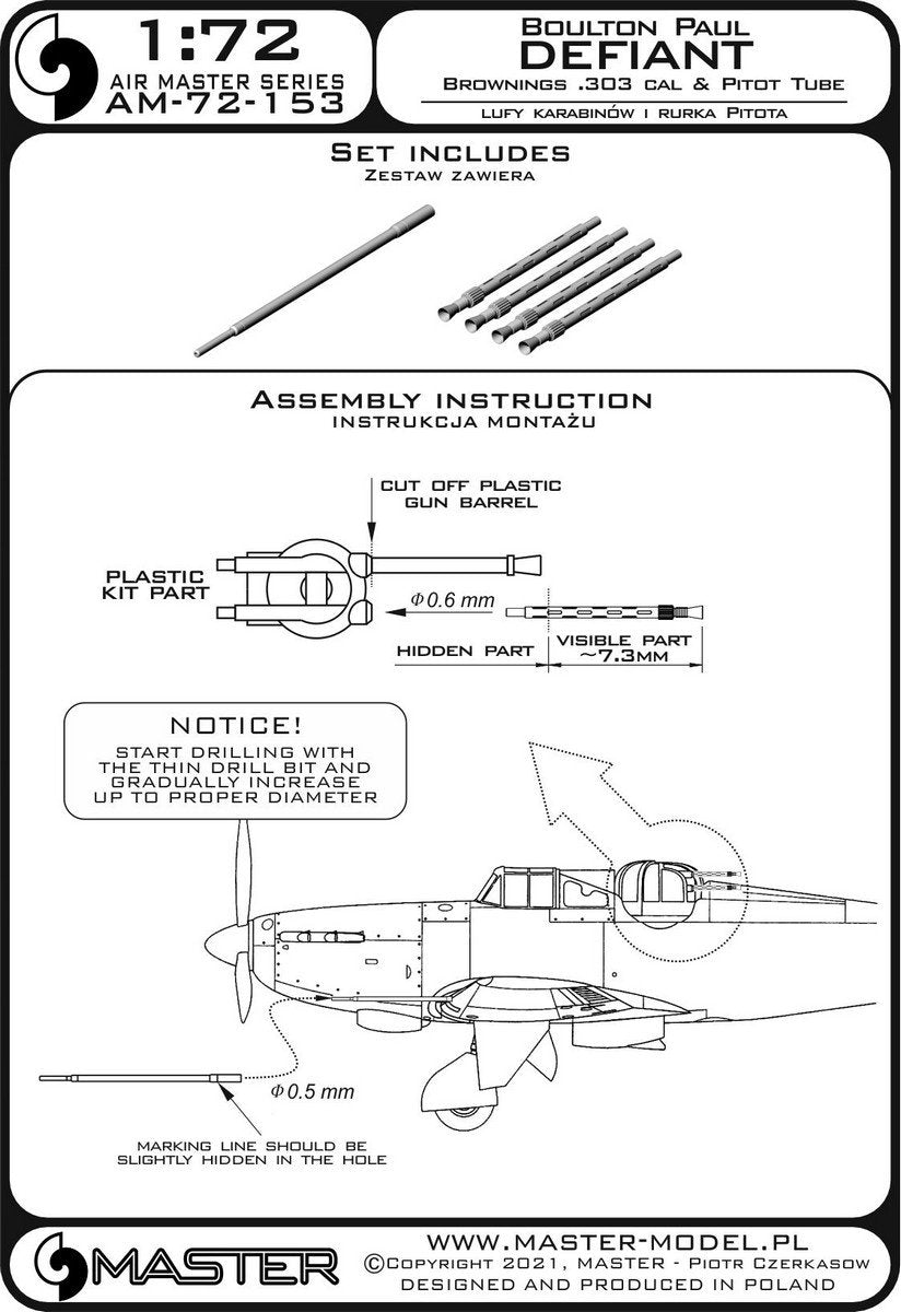 Master AM-72-153 Boulton Paul Defiant - Rurka Pitota oraz lufy Browning .303) 1/72 – Bild 2
