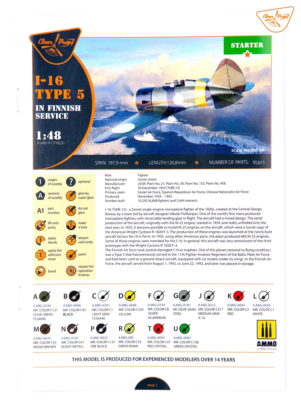 Clear Prop! CP4820 I-16 Type 5 In Finnish Service 1/48 – imagen 3