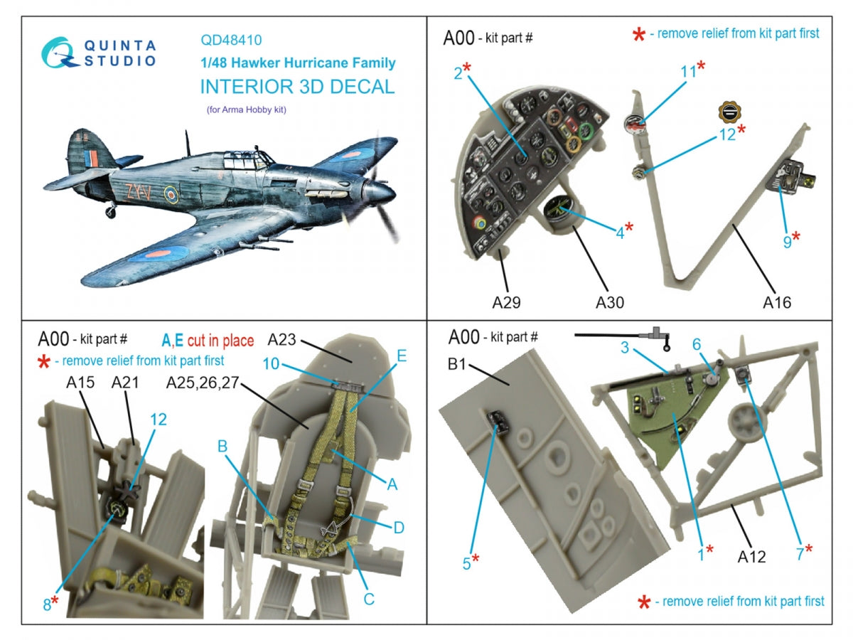 Quinta Studio QD48410 Hurricane family 3D-Printed &amp;amp; coloured Interior on decal paper (Arma Hobby) 1/48 – immagine 2