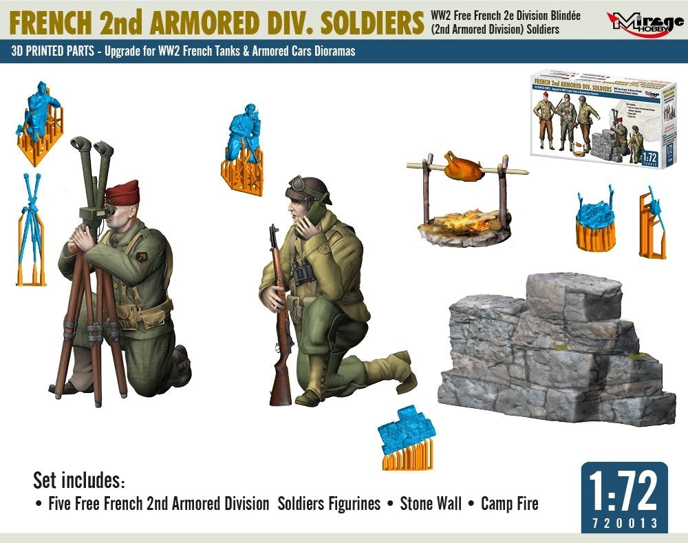 Mirage Hobby 720013 FRENCH 2nd ARMORED DIV. SOLDIERS WW2 Free French 2e Division Blindée (2nd Armored Division) Soldiers 1/72 – imagen 3