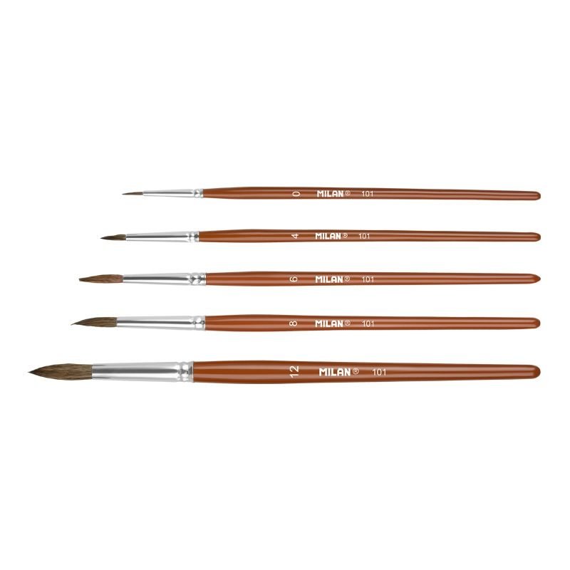 Milan 10461 Blister pack 5 round brushes (goat &amp;amp; synthetic hair) 101 series no 0, 4,6, 8 and 12 – Bild 2