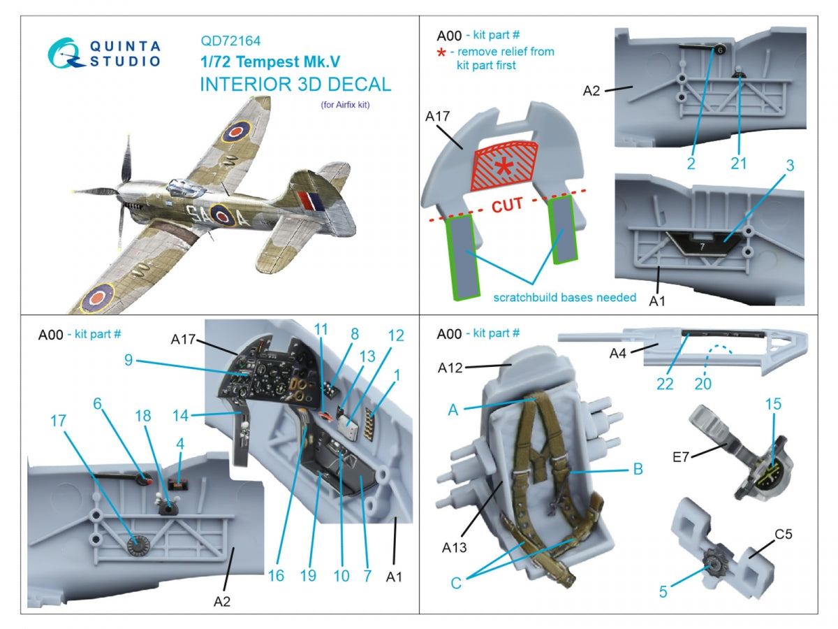 Quinta Studio QD72164 Tempest Mk.V 3D-Printed coloured Interior on decal paper (Airfix) 1/72 – Bild 2
