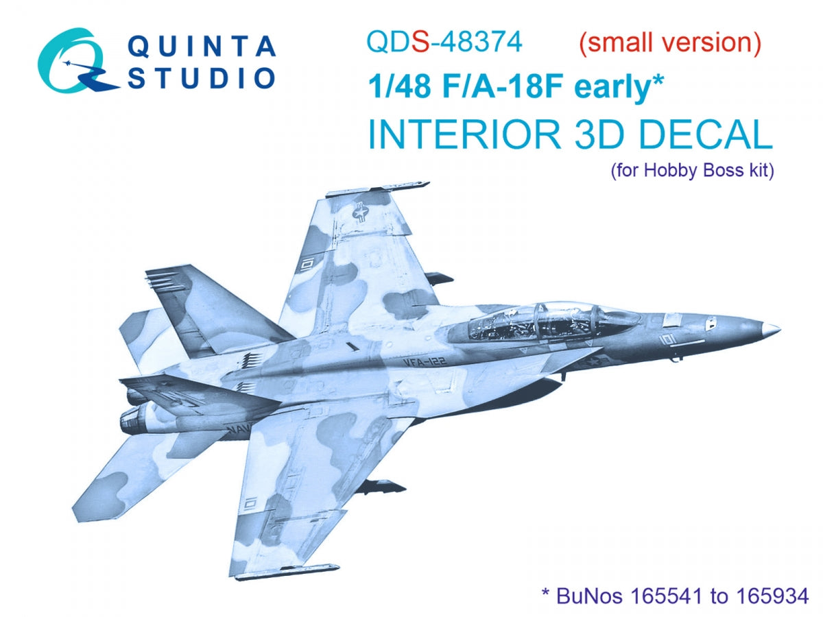 Quinta Studio QDS-48374 F/A-18F early 3D-Printed &amp;amp; coloured Interior on decal paper (Hobby Boss) (small version) 1/48