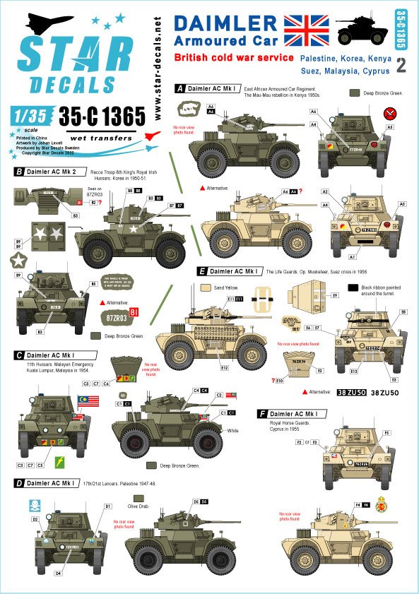 Star Decals 35-C1365 Voiture blindée Daimler 2 Service britannique de la guerre froide 1/35