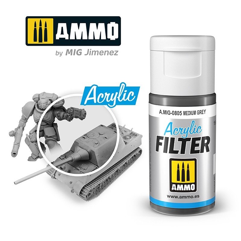 Filtre acrylique Ammo of Mig 0805 Gris moyen 15 ml