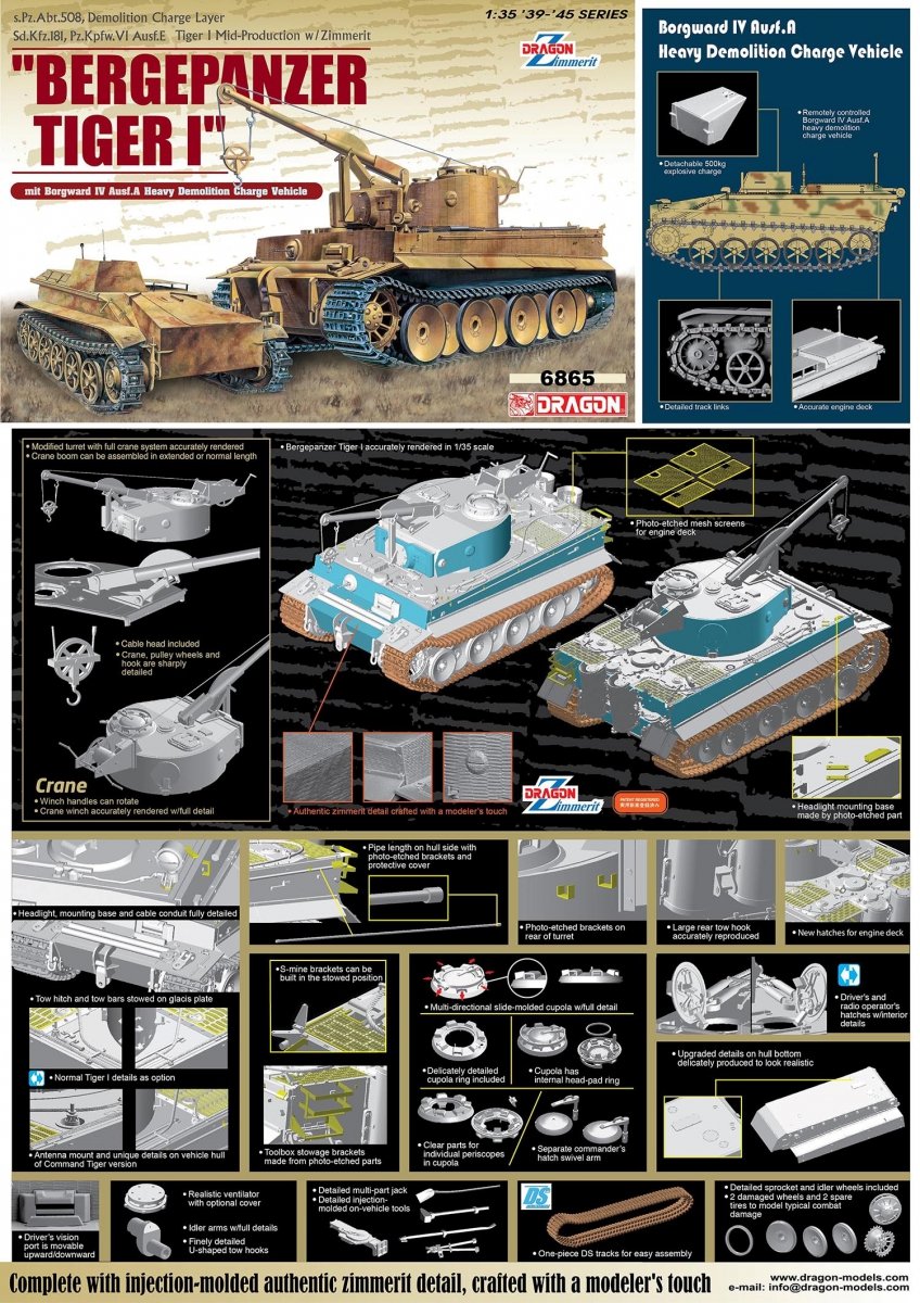 Dragon 6865 Bergepanzer Tiger I mit Borgward IV Ausf.A Heavy Demolition Charge Vehicle 1/35