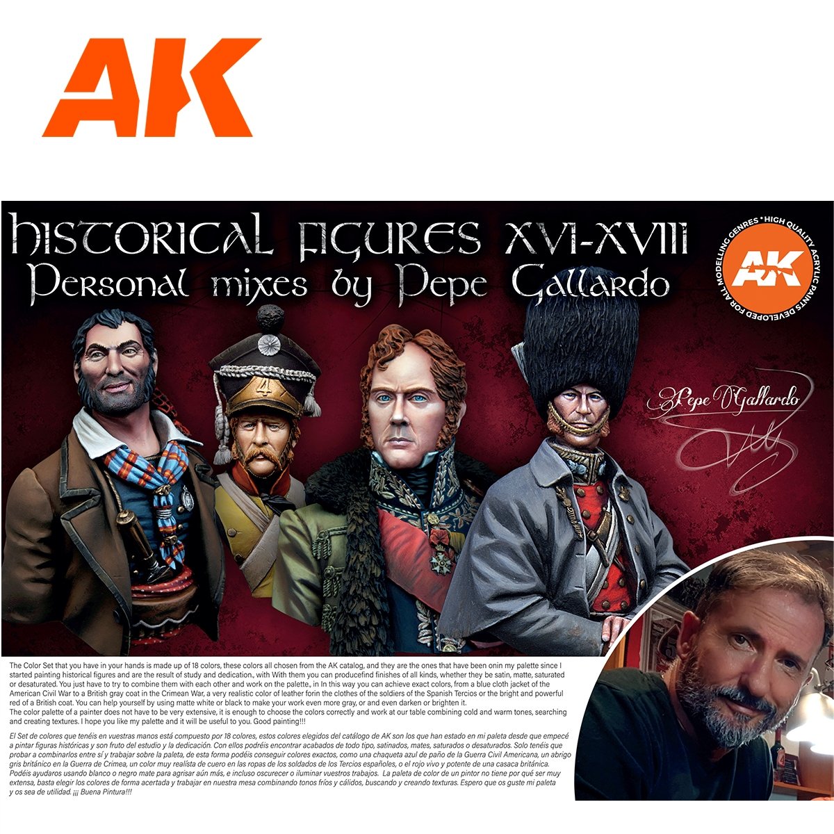 AK Interactive AK11762 SIGNATURE SET – HISTORICAL FIGURES S. XVI-XVIII BY PEPE GALLARDO PAINT SET 18x17 ml – immagine 6