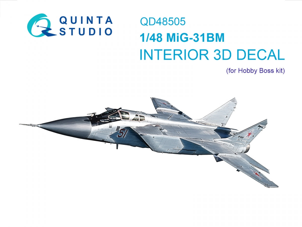 Quinta Studio QD48505 MiG-31BM 3D-Printed &amp;amp; coloured Interior on decal paper (Hobby Boss) 1/48