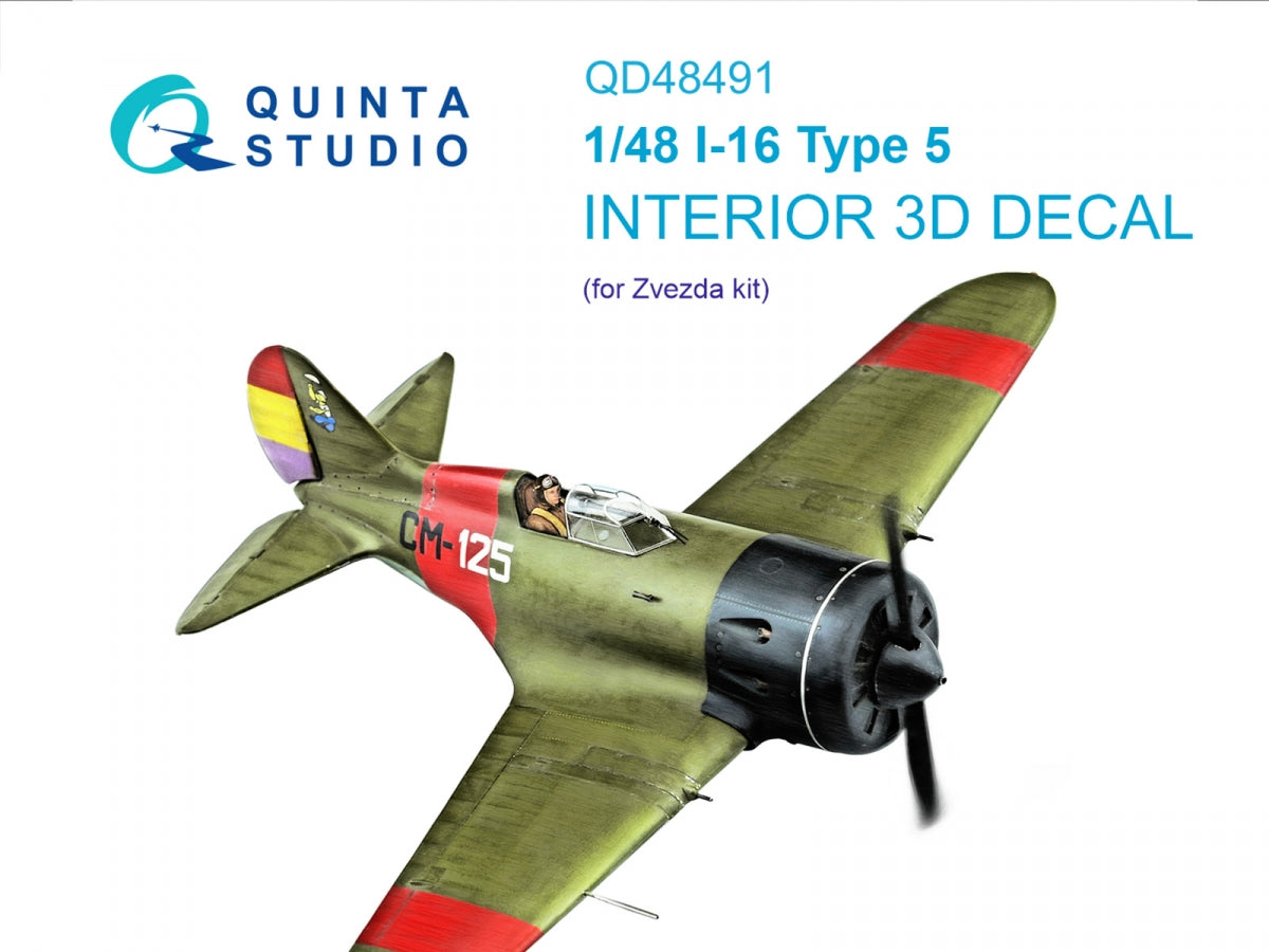 Intérieur coloré imprimé en 3D sur papier décalcomanie Quinta Studio QD48491 I-16 (pour kit Zvezda) 1/48