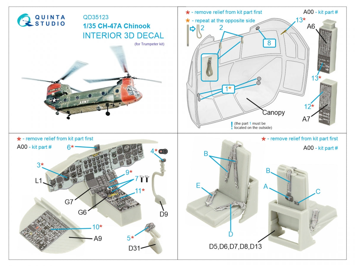 Intérieur coloré imprimé en 3D sur papier décalcomanie Quinta Studio QD35123 CH-47A (Trumpeter) 1/35 – image 2