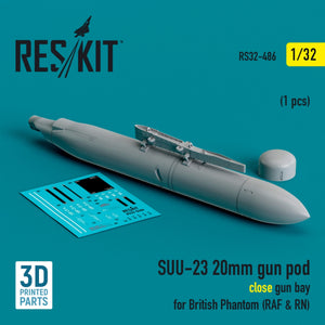 RESKIT RS32-0486 SUU-23 20mm gun pod (close gun bay) for British Phantom (RAF &amp;amp; RN) (1 pcs) (3D Printed) 1/32 – immagine 2