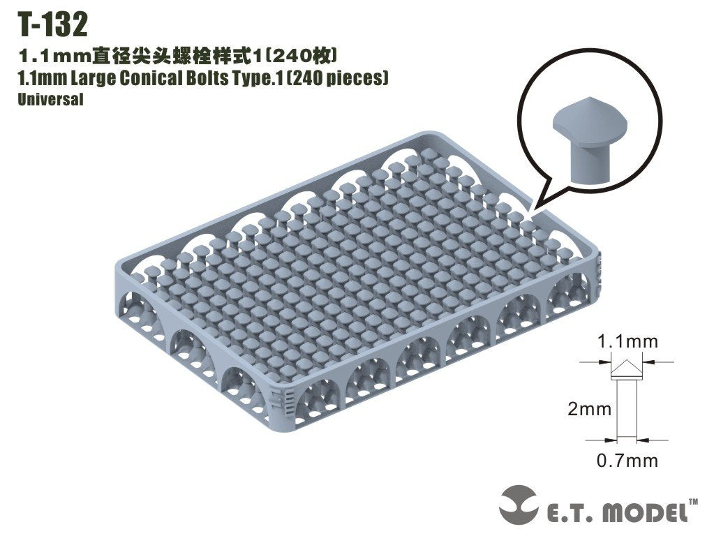 ET Model T-132 1.1mm Large Conical Bolts Type.1 240 pieces