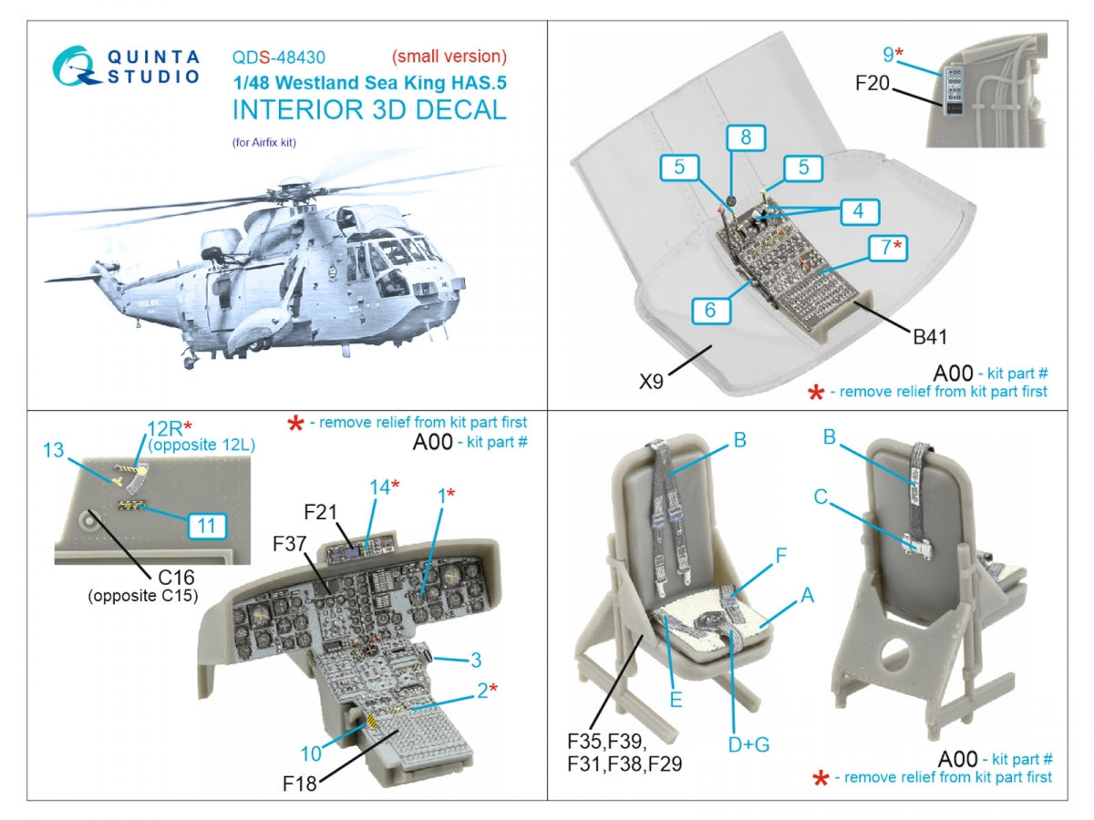 Quinta Studio QDS-48430 Westland Sea King HAS.5 3D-Printed &amp;amp; coloured Interior on decal paper (Airfix) (Small version) 1/48 – imagen 2