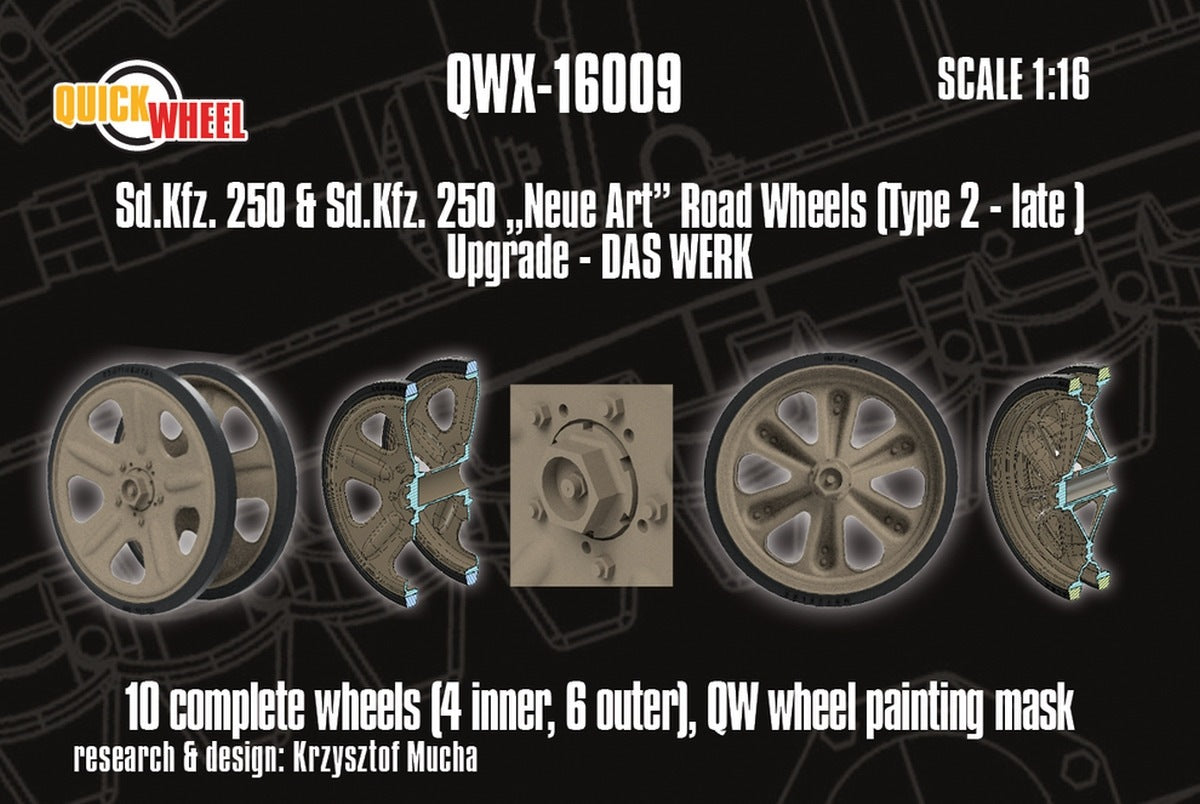 Quick Wheel QWX-16009 Sd.Kfz. 250 &amp;amp; &amp;quot;Neue Art&amp;quot; - Wheels Road Tread (Type 2 Late / for Das Werk Kits) 1/16
