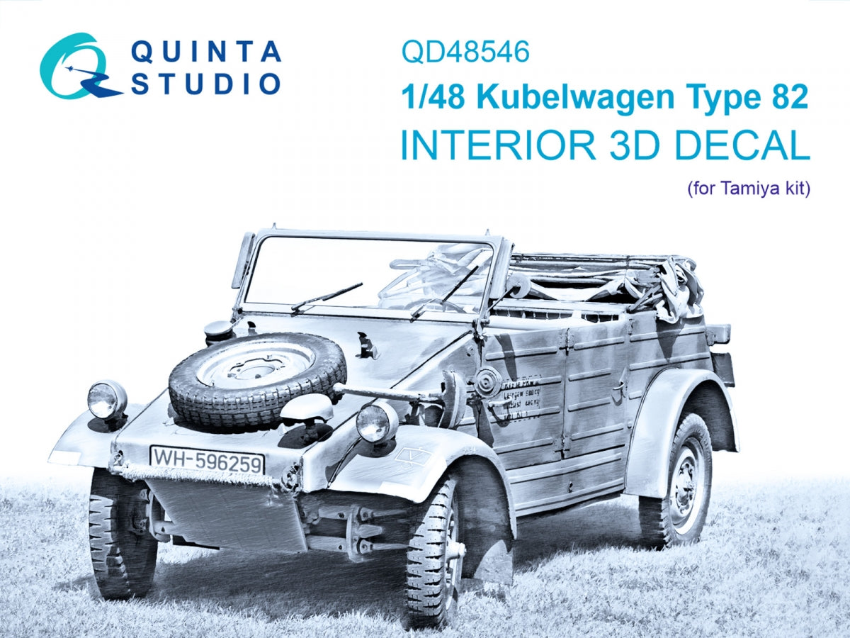 Quinta Studio QD48546 Kubelwagen Type 82 3D-Printed &amp; colored Interior on decal paper (Tamiya) 1/48