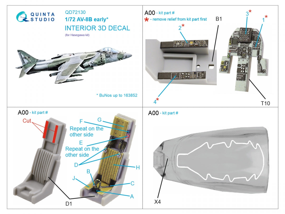 Quinta Studio QD72130 AV-8B early 3D-Printed coloured Interior on decal paper (Hasegawa) 1/72 – zdjęcie 2
