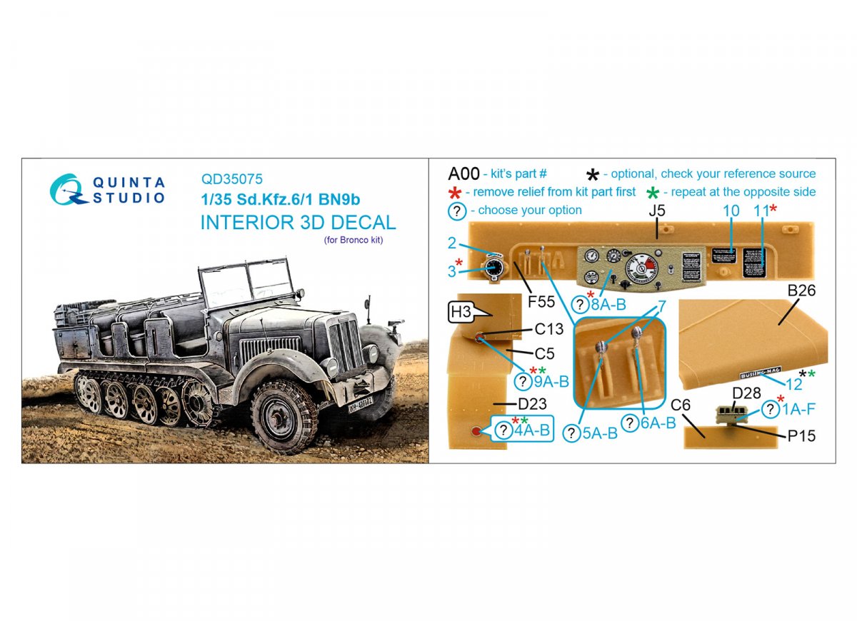 Quinta Studio QD35075 Sd.Kfz.6-1 BN9b 3D-Printed &amp;amp; coloured Interior on decal paper (Bronco) 1/35 – Bild 2