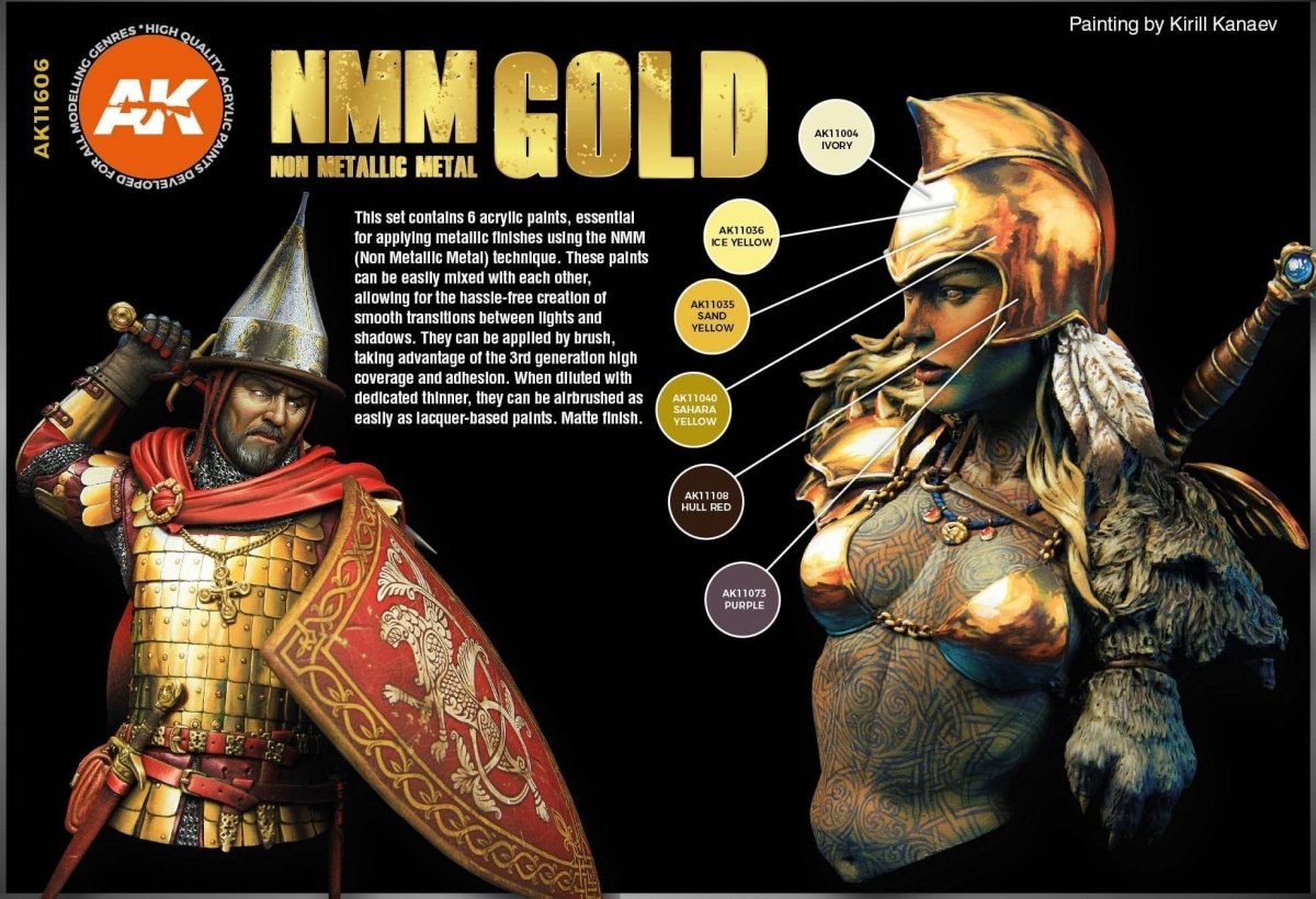 AK Interactive AK11606 NMM (Non Metallic Metal) GOLD Set 6x17 ml – zdjęcie 3