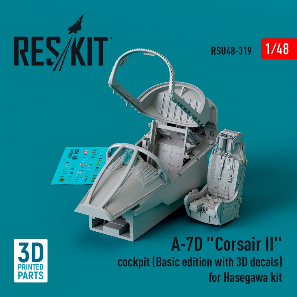 RESKIT RSU48-0319 A-7D "Corsair II" cockpit (Basic edition with 3D decals) for Hasegawa kit (3D Printed) 1/48