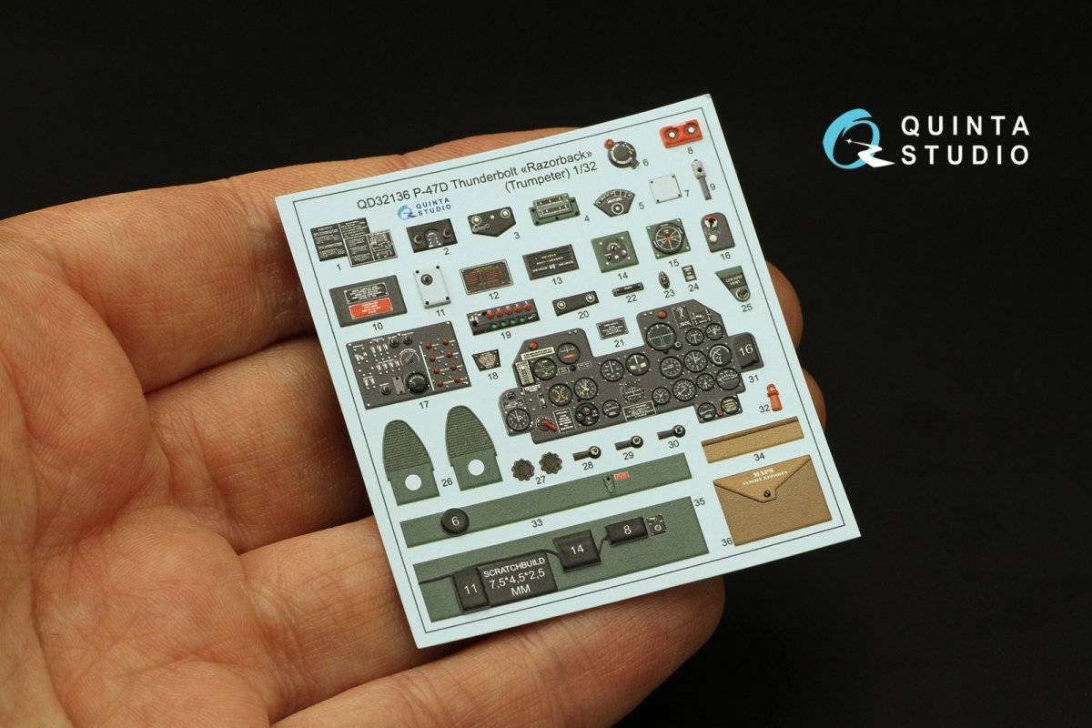 Quinta Studio QD32136 P-47D Razorback 3D-Printed &amp;amp; coloured Interior on decal paper (Trumpeter) 1/32 – immagine 3