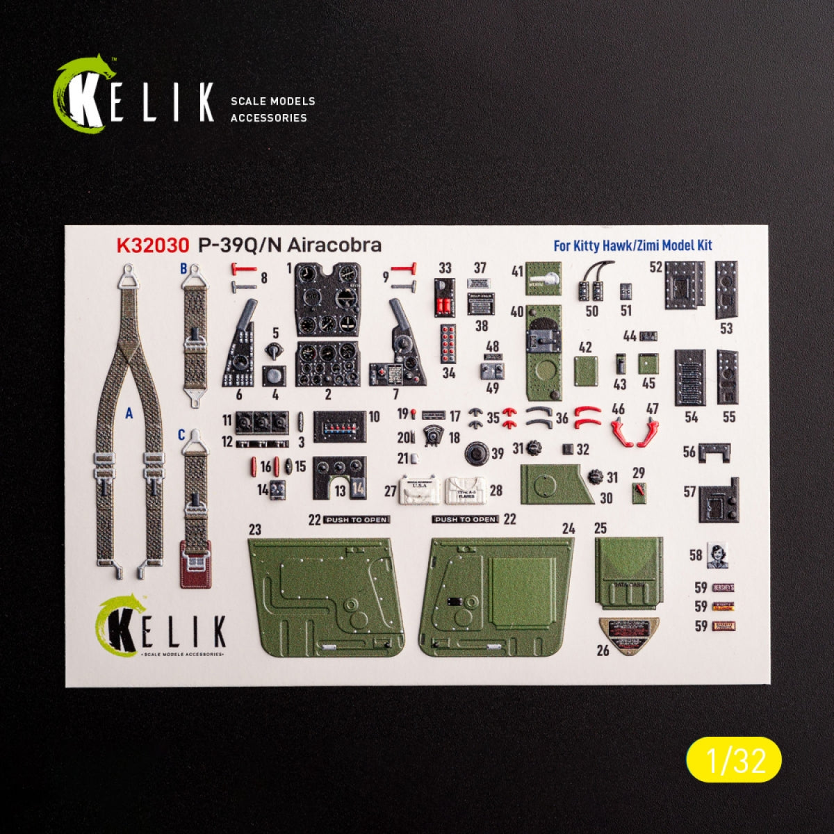 KELIK K32030 P-39Q/N - interior 3D decals for Kitty Hawk/Zimi models kit 1/32