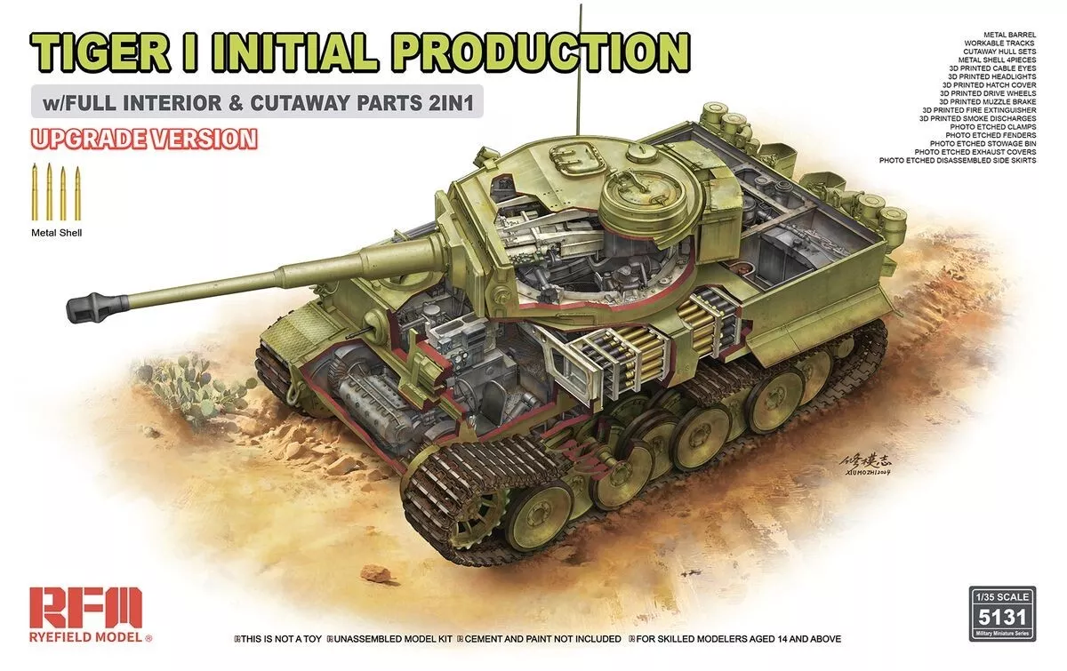 Maquette Rye Field Model 5131 Tiger I, production initiale début 1943 avec intérieur complet, version mise à jour au 1/35