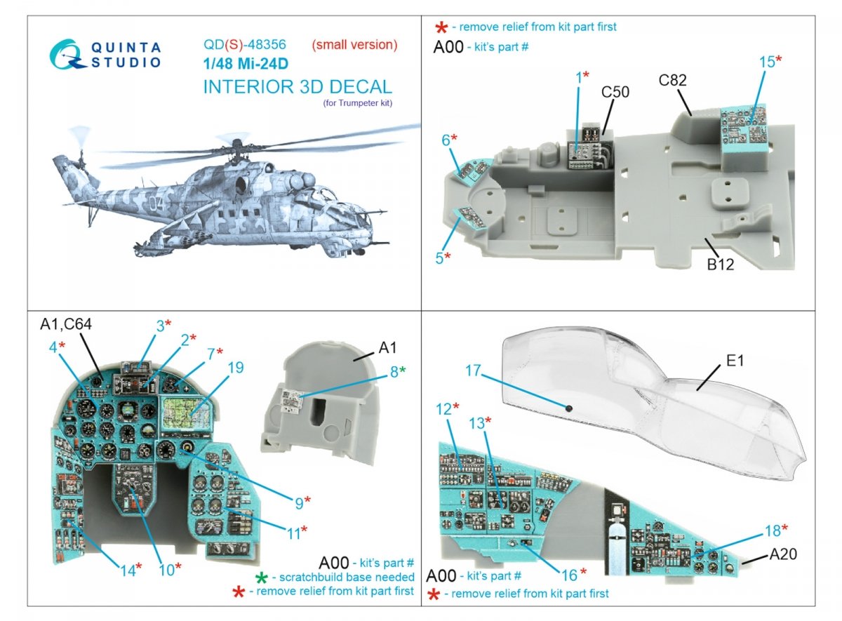 Quinta Studio QDS-48356 Mi-24D 3D-Printed &amp;amp; coloured Interior on decal paper (Trumpeter) (Small version) 1/48 – Bild 2