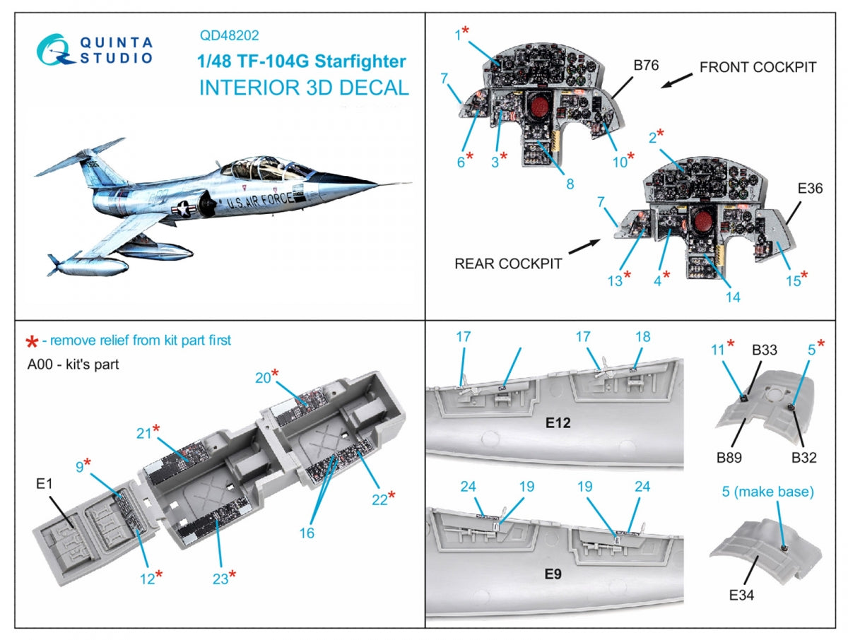 Quinta Studio QD48202 TF-104G 3D-Printed colored Interior on decal paper (Kinetic) 1/48 – image 2