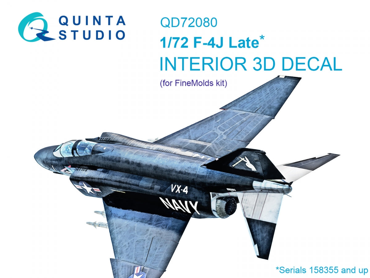 Intérieur imprimé en 3D et coloré sur papier décalcomanie Quinta Studio QD72080 F-4J Late (Fine Molds) à l'échelle 1/72 