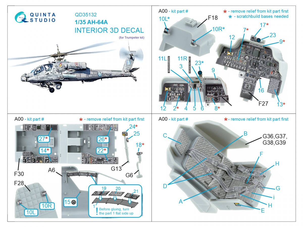 Quinta Studio QD35132 AH-64A 3D-Printed coloured Interior on decal paper (Trumpeter) 1/35 – Bild 2