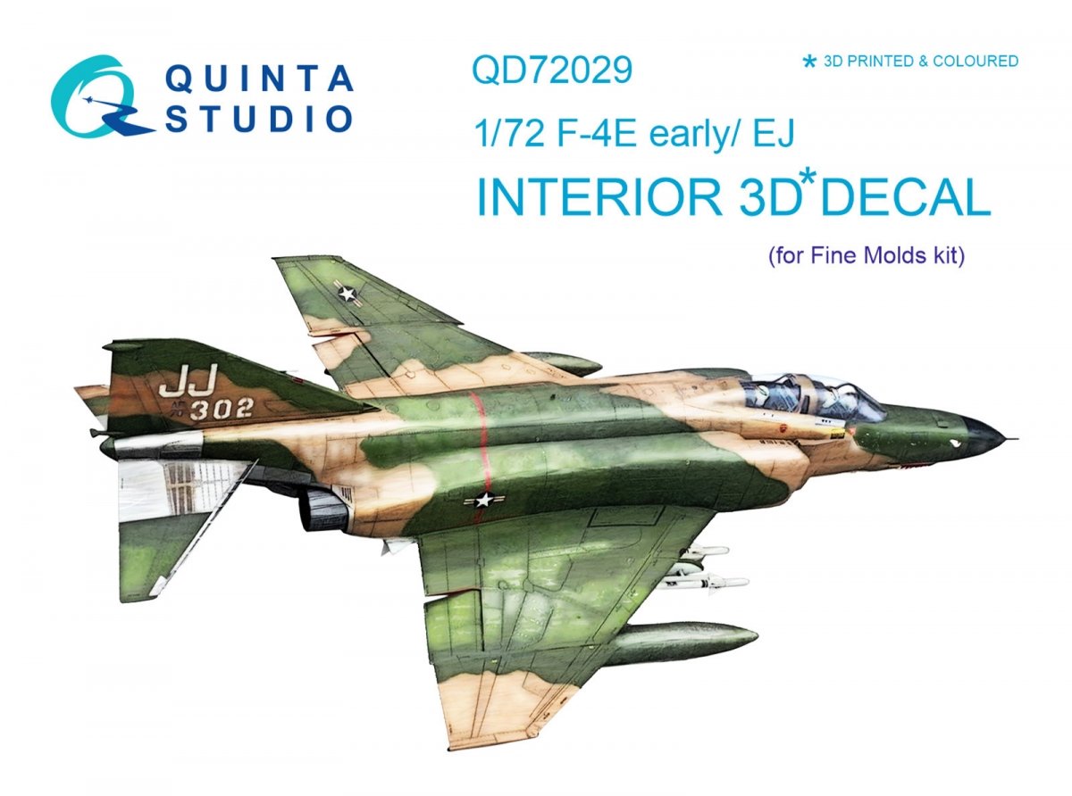 Quinta Studio QD72029 F-4E early/F-4EJ 3D-Printed &amp;amp; coloured Interior on decal paper (for FineMolds kit) 1/72