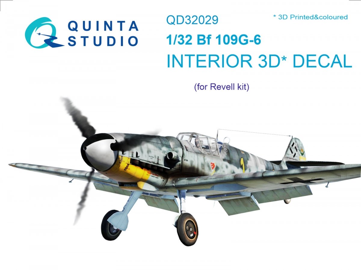Intérieur imprimé en 3D et coloré sur papier décalcomanie Quinta Studio QD32029 Bf 109G-6 (pour maquette Revell) 1/32
