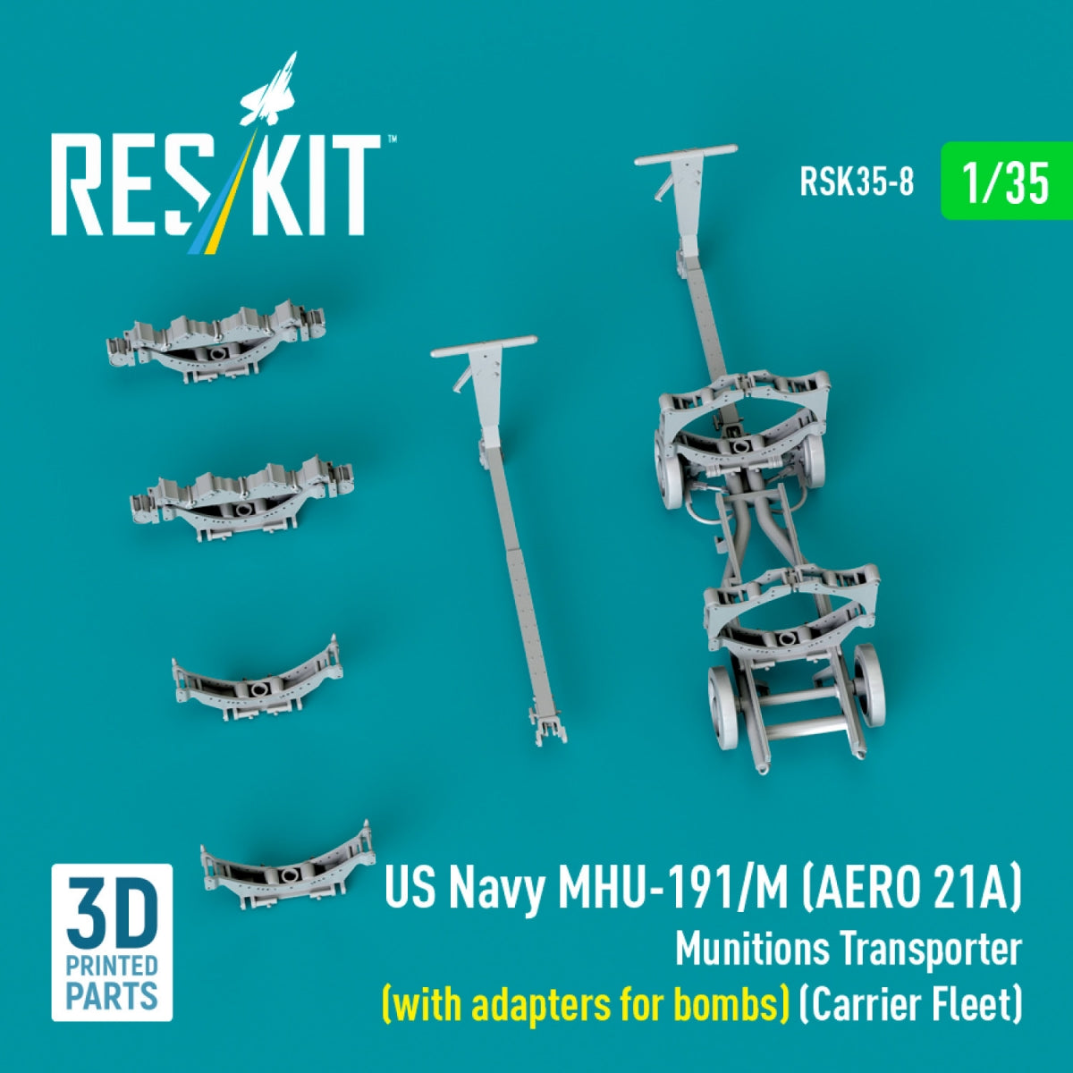 RESKIT RSK35-0008 US NAVY MHU-191/M (AERO 21A) Munitions Transporter (with adapters for bombs) (Carrier Fleet) (3D Printed model kit) 1/35 – zdjęcie 3