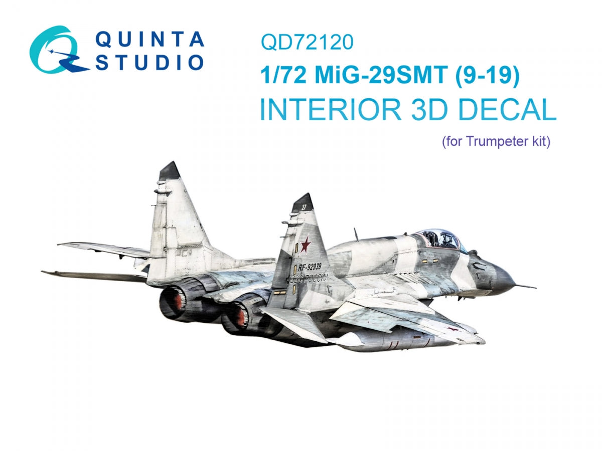 Quinta Studio QD72120 MiG-29SMT 9-19 3D-Printed colored Interior on decal paper (Trumpeter) 1/72