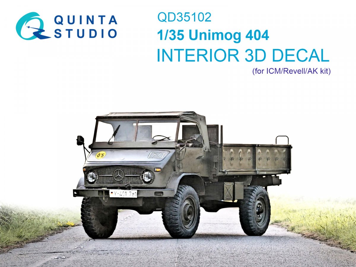 Quinta Studio QD35102 Unimog 404 3D-Printed &amp; colored Interior on decal paper (ICM) 1/35