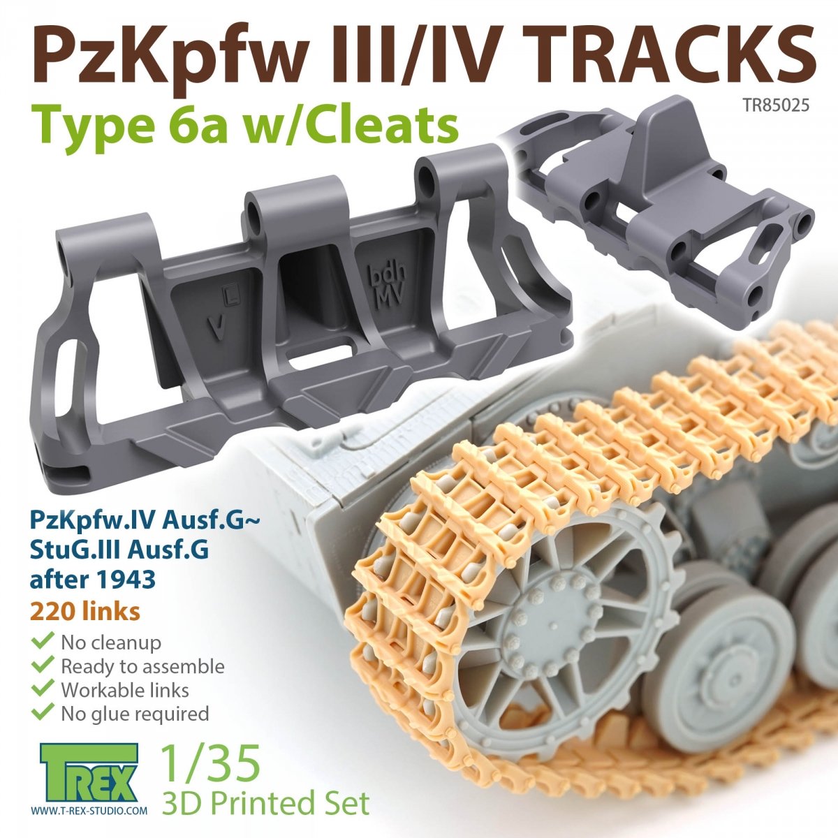 T-Rex Studio TR85025 PzKpfw.III/IV Chenilles Type 6a avec taquets 1/35