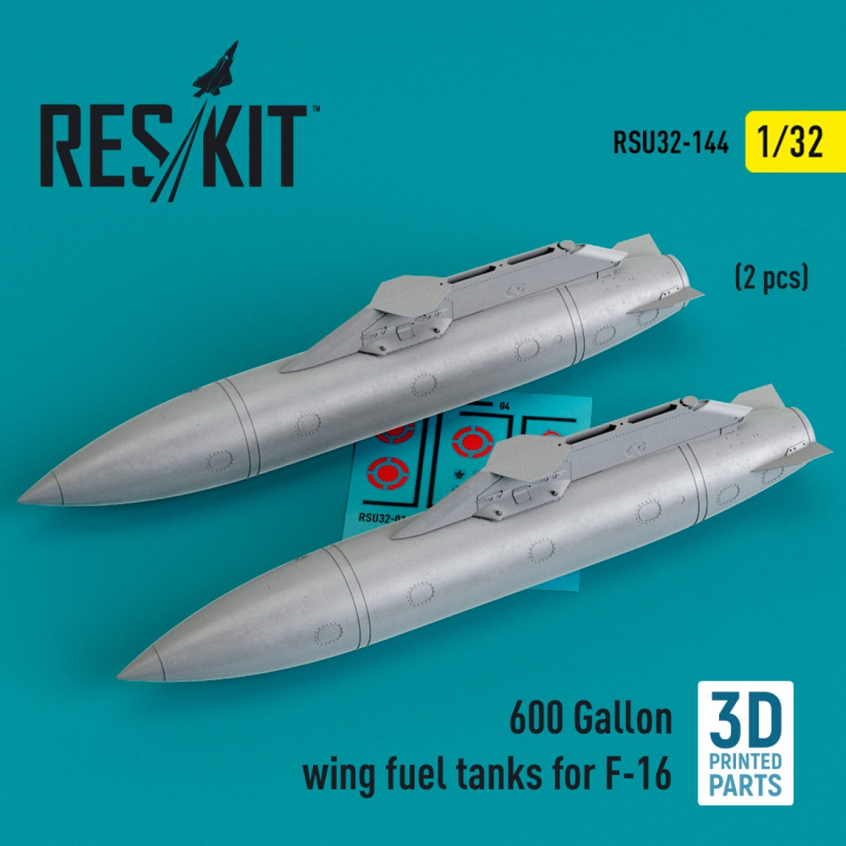 Réservoirs de carburant d&amp;#39;aile RESKIT RSU32-0144 de 600 gallons pour F-16 (2 pièces) (Impression 3D) 1/32