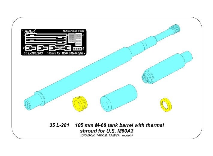 Canon Aber 35L-281 de 105 mm M-68 avec manchon thermique pour char M60A3 (Dragon, Takom, Tamiya) 1/35 