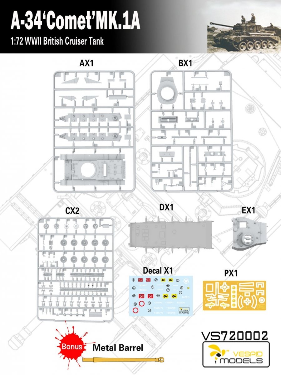 Vespid Models VS720002 A-34 &amp;#39;Comet&amp;#39; MK.1A British Cruiser Tank 1/72 – zdjęcie 6
