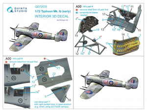 Quinta Studio QD72035 Hawker Typhoon Mk.1b (early) 3D-Printed &amp;amp; colored Interior on decal paper (Brengun) 1/72 – image 2
