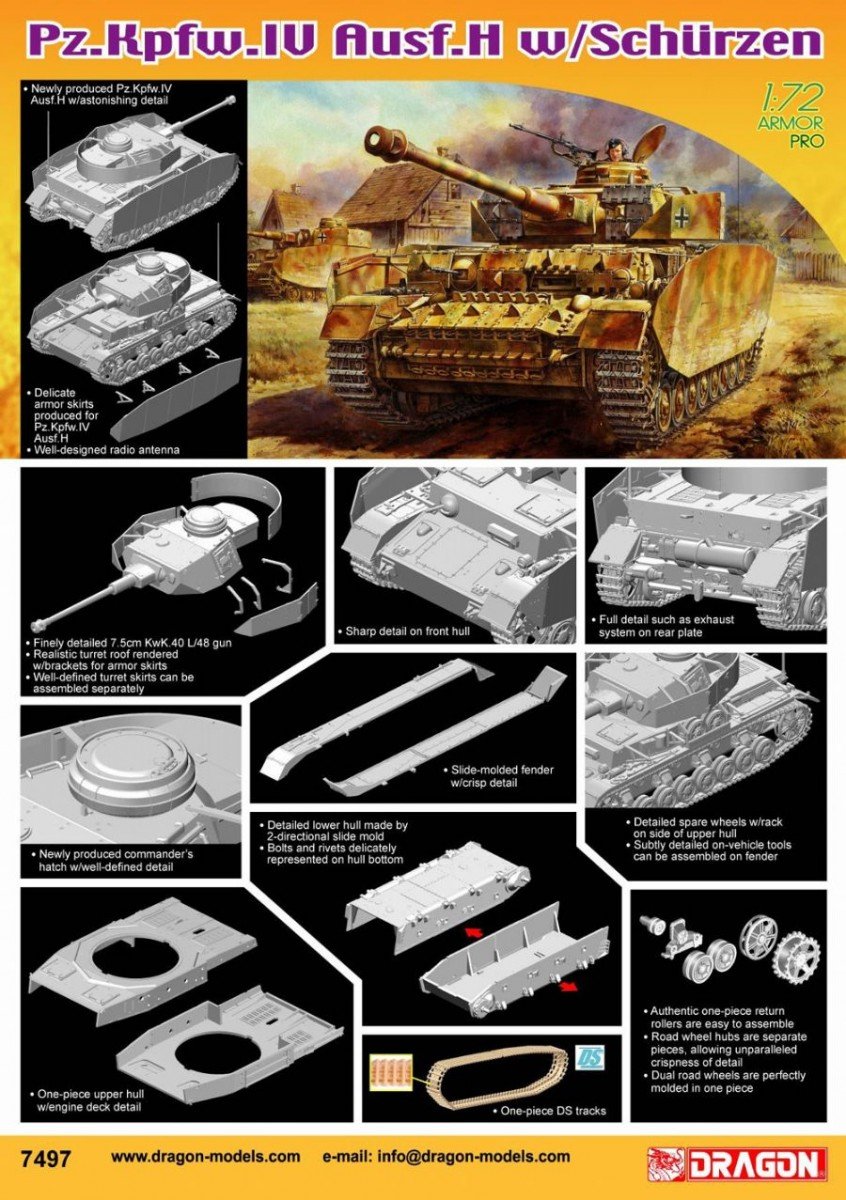 Dragon 7497 Pz.Kpfw.IV Ausf.H w/Schurzen 1/72 – Bild 2