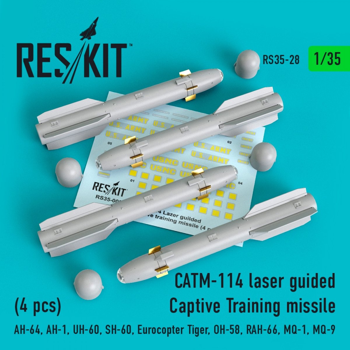 RESKIT RS35-0028 CATM-114 MISSILES D'ENTRAÎNEMENT CAPTIFS À GUIDAGE LASER (4 PIÈCES) 1/35