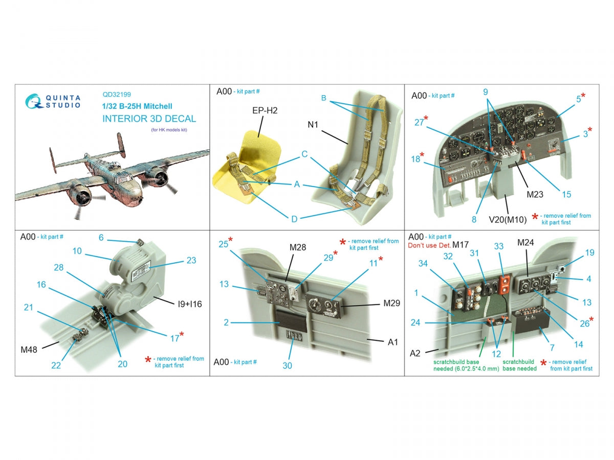 Intérieur imprimé en 3D et coloré sur papier décalcomanie Quinta Studio QD32199 B-25H Mitchell (HK models) 1/32 – image 2
