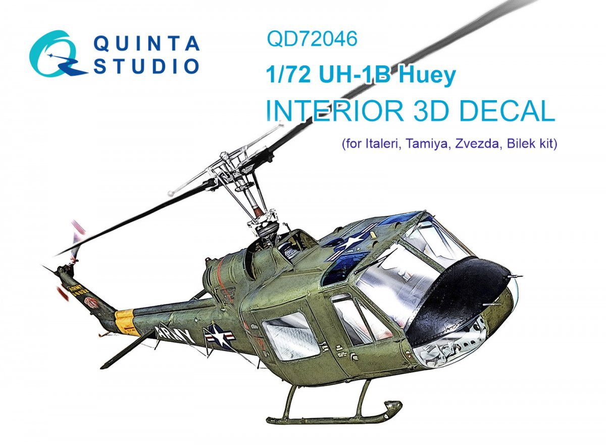 Quinta Studio QD72046 Uh-1B 3D-Printed &amp; colored Interior on decal paper (Italeri) 1/72