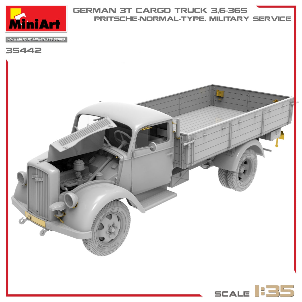 Miniart 35442 GERMAN 3T CARGO TRUCK 3,6-36S. PRITSCHE-NORMAL-TYPE. MILITARY SERVICE 1/35 – immagine 4