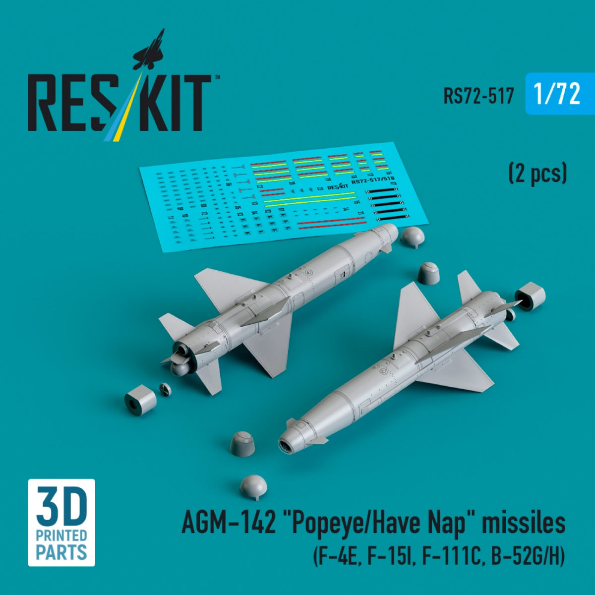 RESKIT RS72-0517 AGM-142 "Popeye/Have Nap" missiles (2 pcs) (3D Printed) 1/72