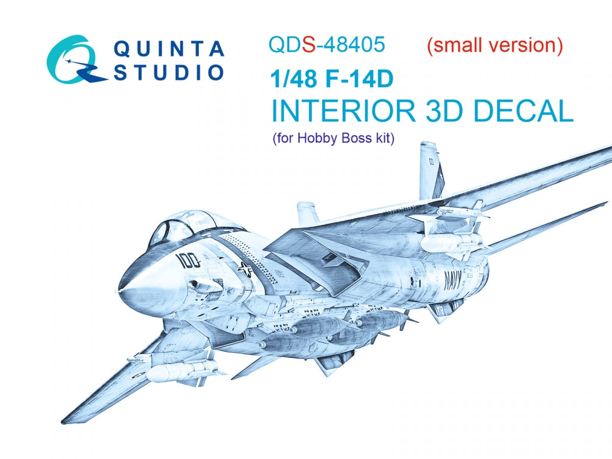 Quinta Studio QDS-48405 F-14D 3D-Printed &amp; colored Interior on decal paper (Hobby Boss) (Small version) 1/48