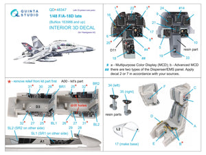 Quinta Studio QD+48347 FA-18D late 3D-Printed coloured Interior on decal paper (Hasegawa) (with 3D-printed resin parts) 1/48 – Bild 2