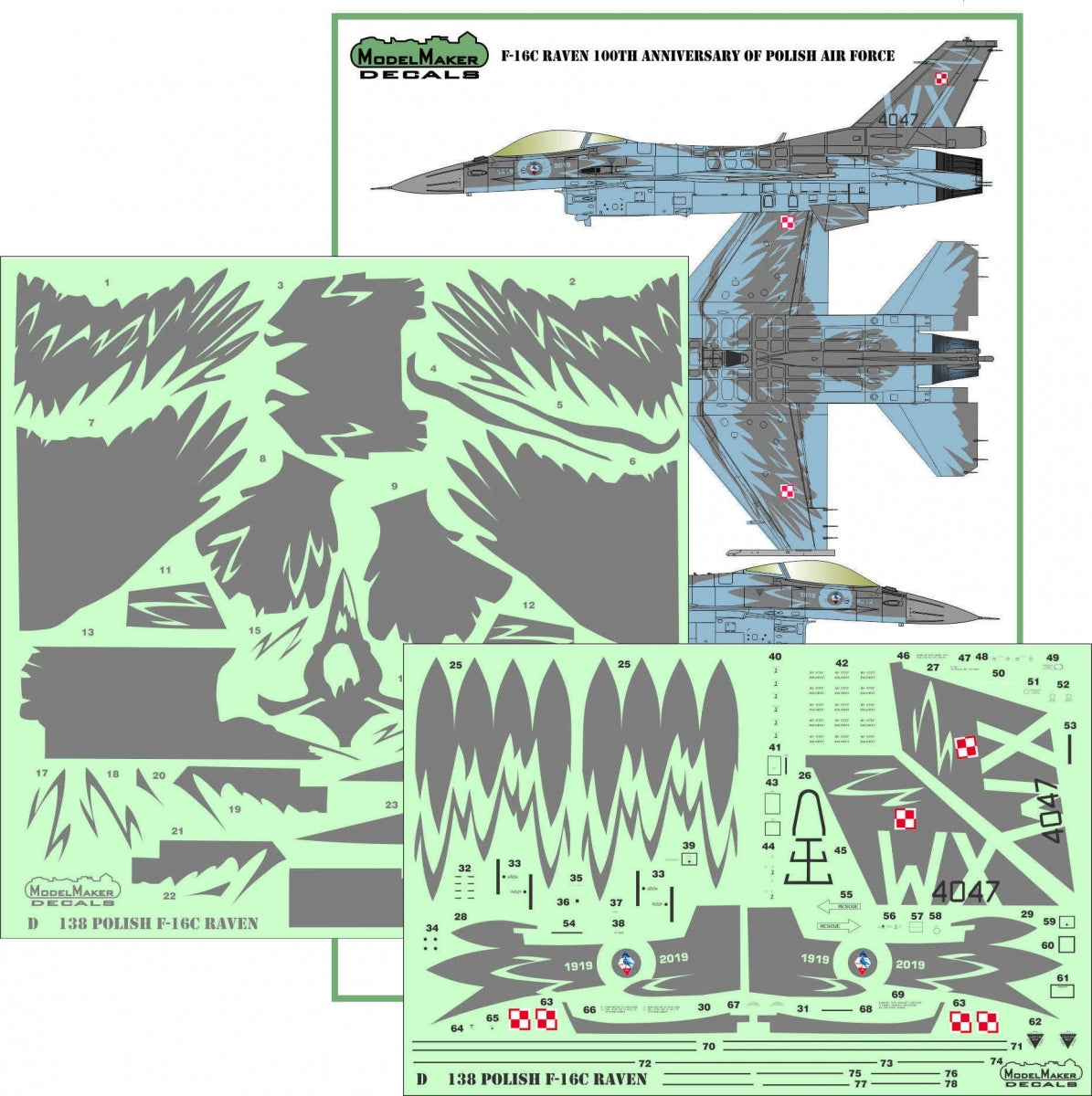 ModelMaker Decals D48138 Polish F-16C RAVEN 100th Anniversary of Polish Air Force 1/48 – immagine 2